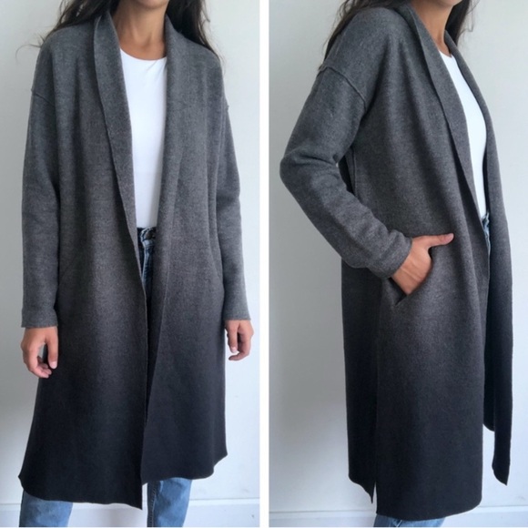 EILEEN FISHER Shawl Collar Kimono Jacket in Ombre Boiled Wool Ash/Black S/M - Picture 1 of 9